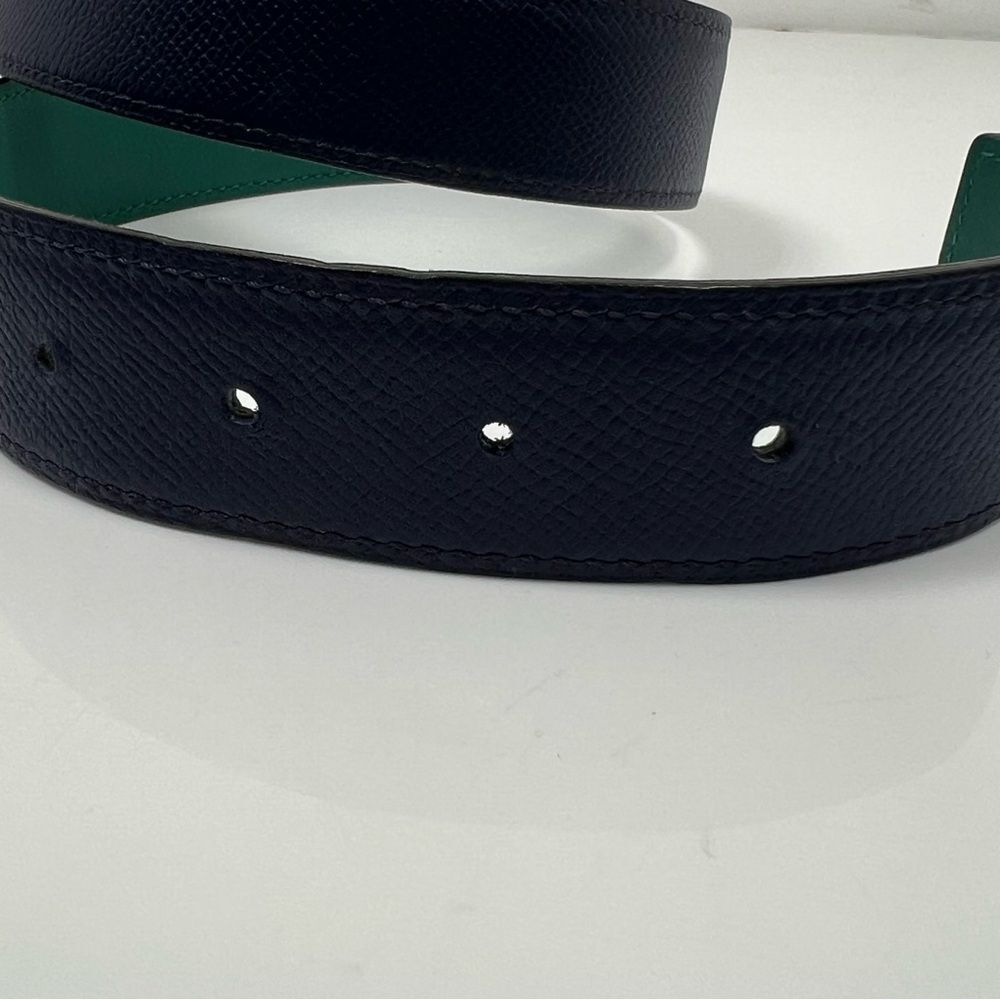 Hermes Reversible H Belt Blue And Green Size 85 Silver Buckle 30mm - Picture 5 of 7